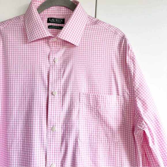 Lauren Ralph Lauren Mens Button Down Shirt Pink Gingham Regular Fit Size Large - Picture 1 of 8